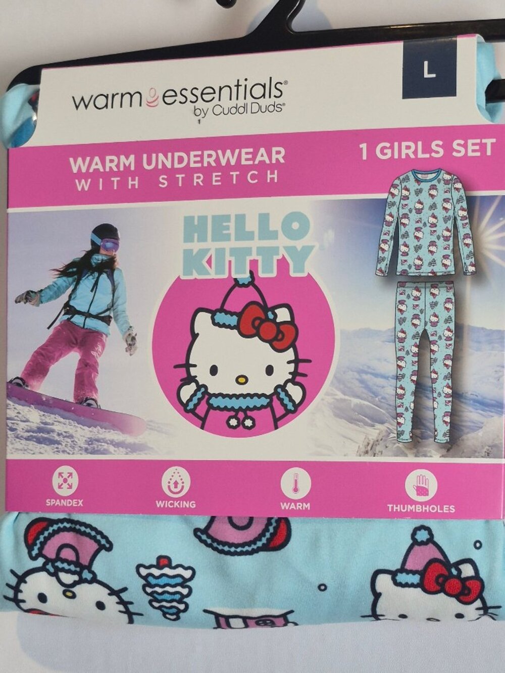 Cuddl Duds Warm Essentials Girl's Hello Kitty Base Layers 2Pc Set Size L (10-12)